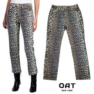 OAT New York Leopard Print High Rise Mini Kick Ankle Jeans Size 4/27